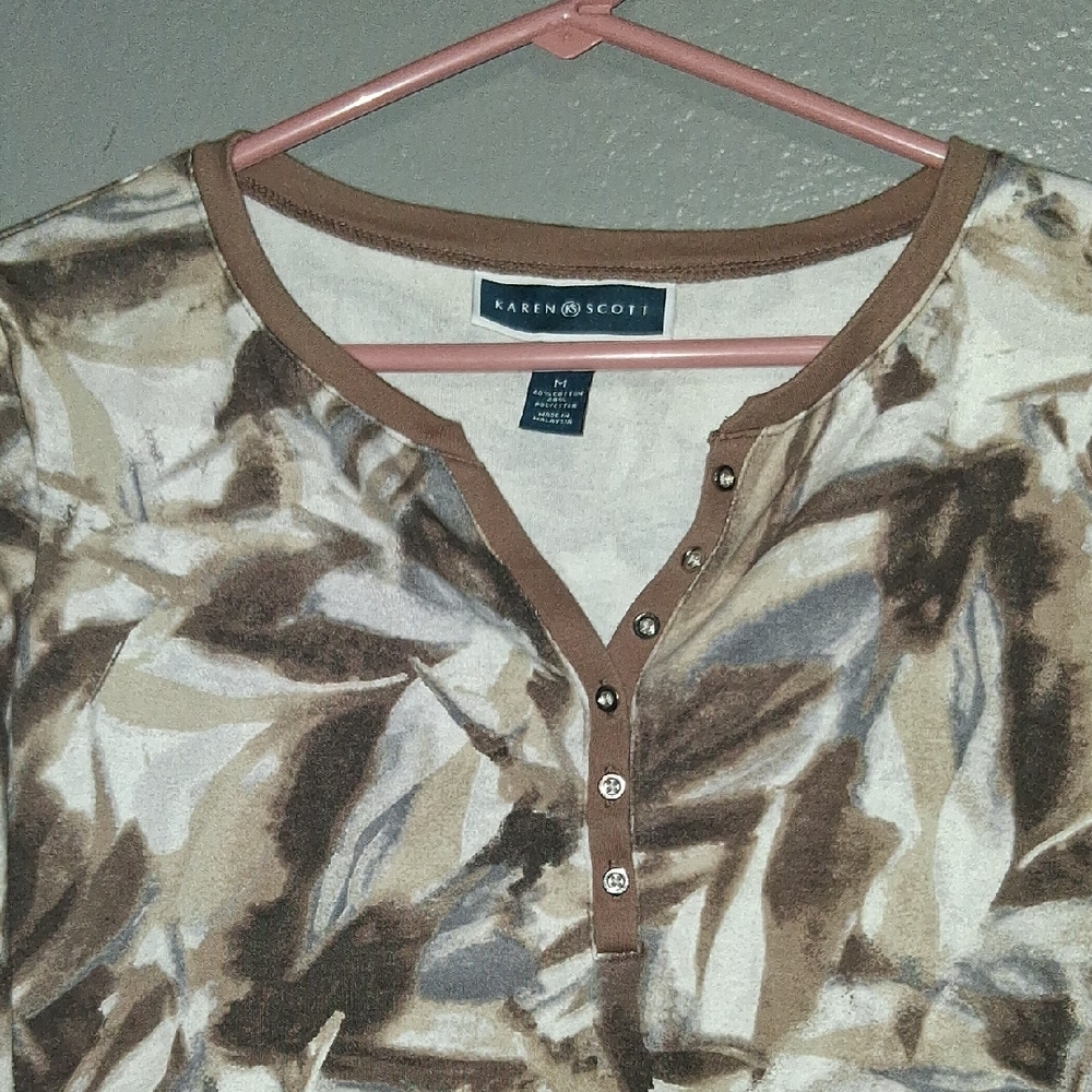 Karen Scott Beige and Brown Abstract Top - Picture 1 of 6